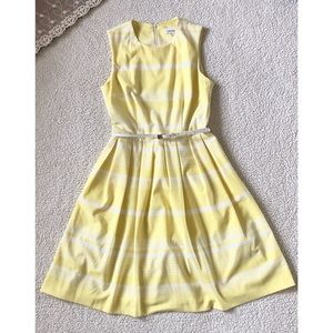 Calvin Klein Yellow & White Striped Dress | Belt